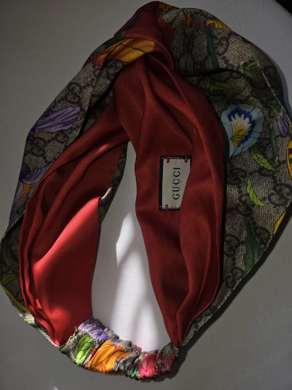 Gucci Multicolor Floral Twist Headband with Red Lining